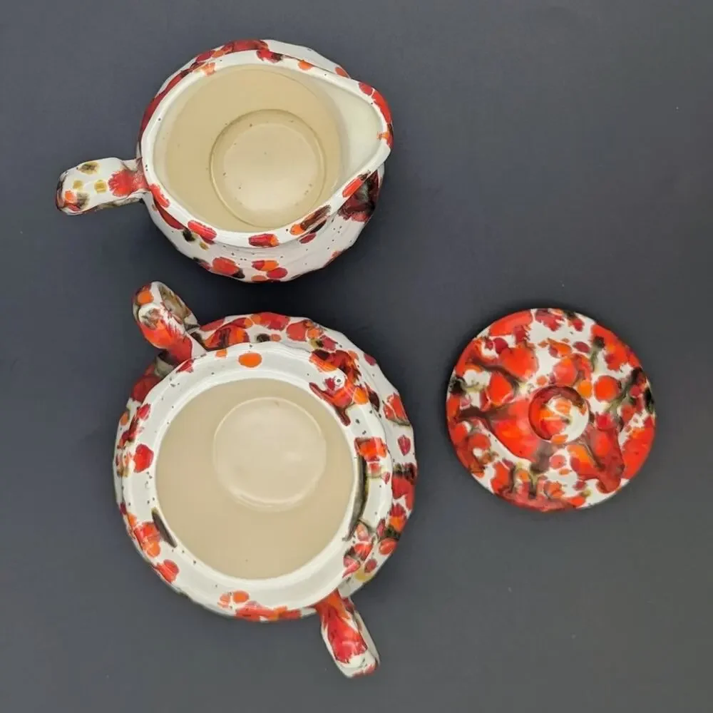 Vintage Drip Glaze Sugar & Creamer Set | Studio Pottery | Hand Painted Ceramic
